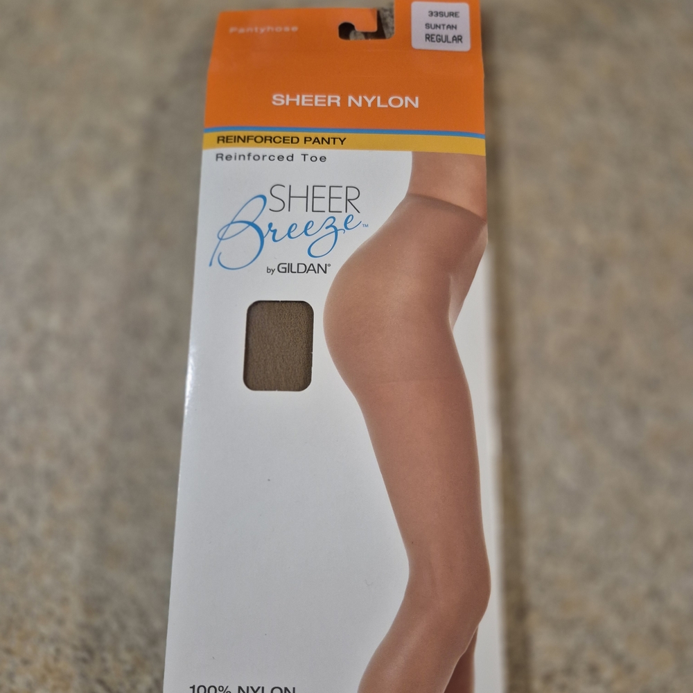 Gildan Sheer Nylon Pantyhose - Nude Size Regular Reinforced Toe 100% Nylon New